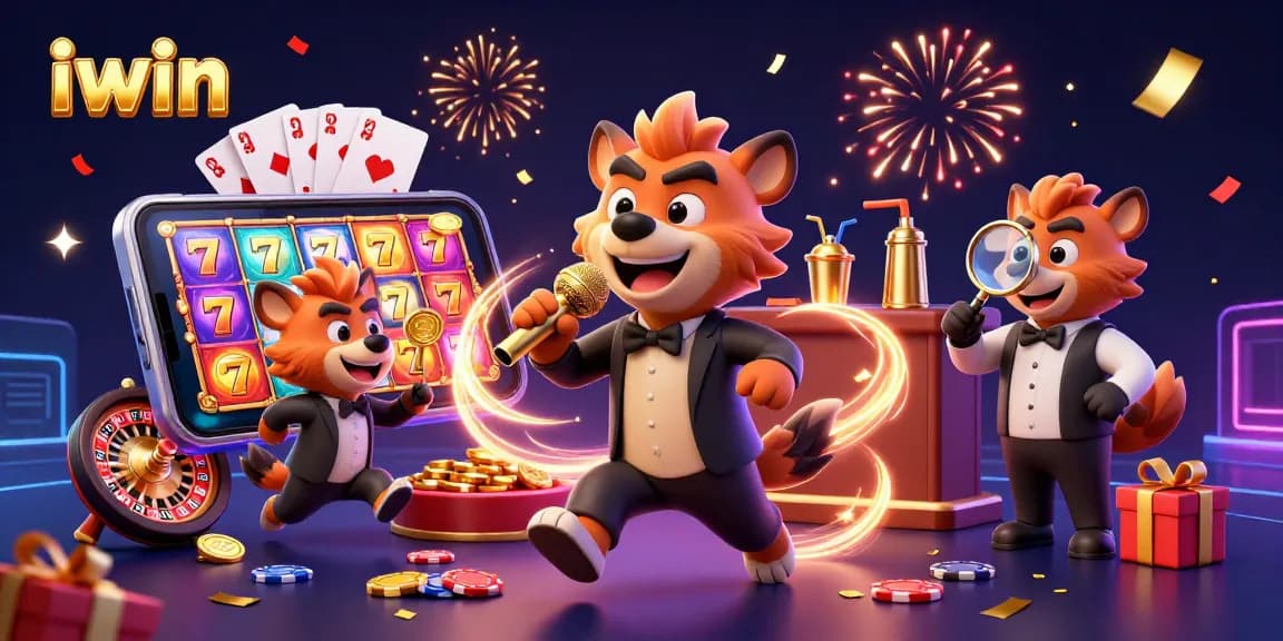 Experience thrilling gameplay at iwin with vibrant slot games, hyenas, and festive casino ambiance