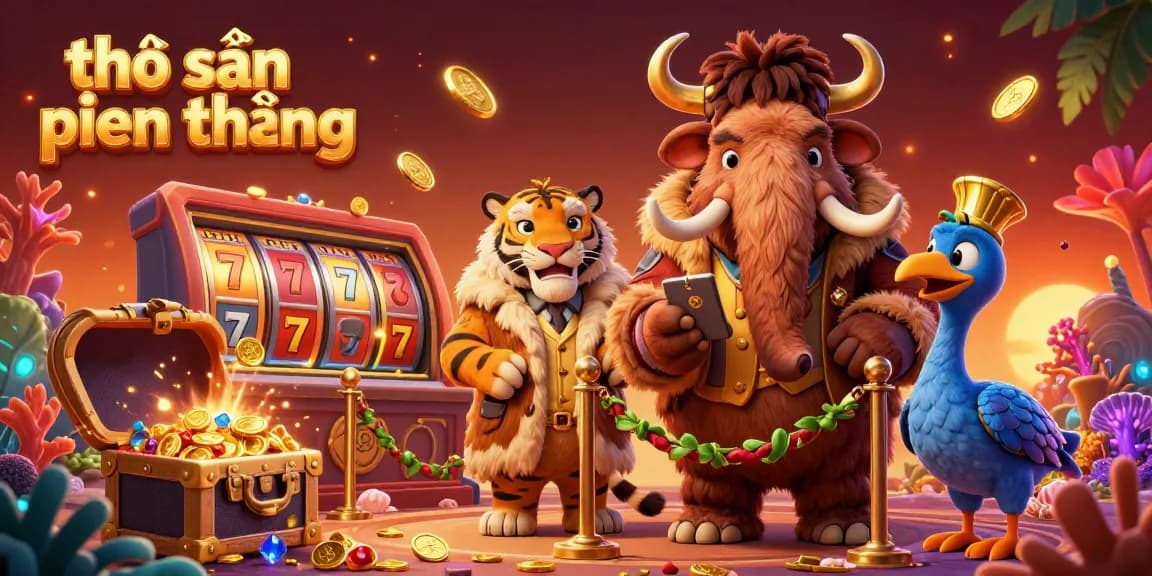 Engage with the thợ săn tiền thưởng scene featuring a woolly mammoth checking IDs, with dynamic casino elements.