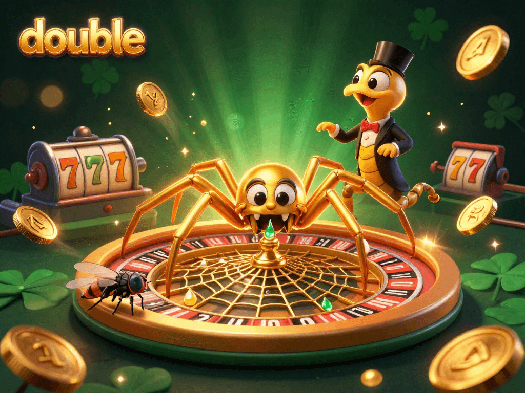 Experience double the excitement with a golden spider and thrilling casino elements in dynamic play.