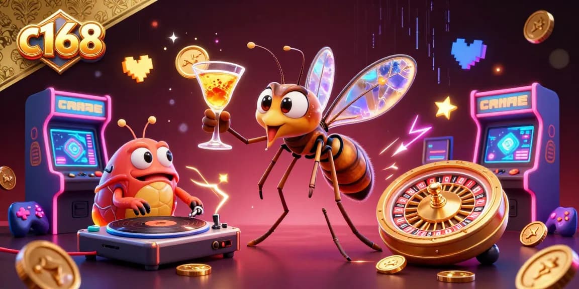 C168 brings games to life with unique characters and vibrant casino elements in a 3D digital scene.