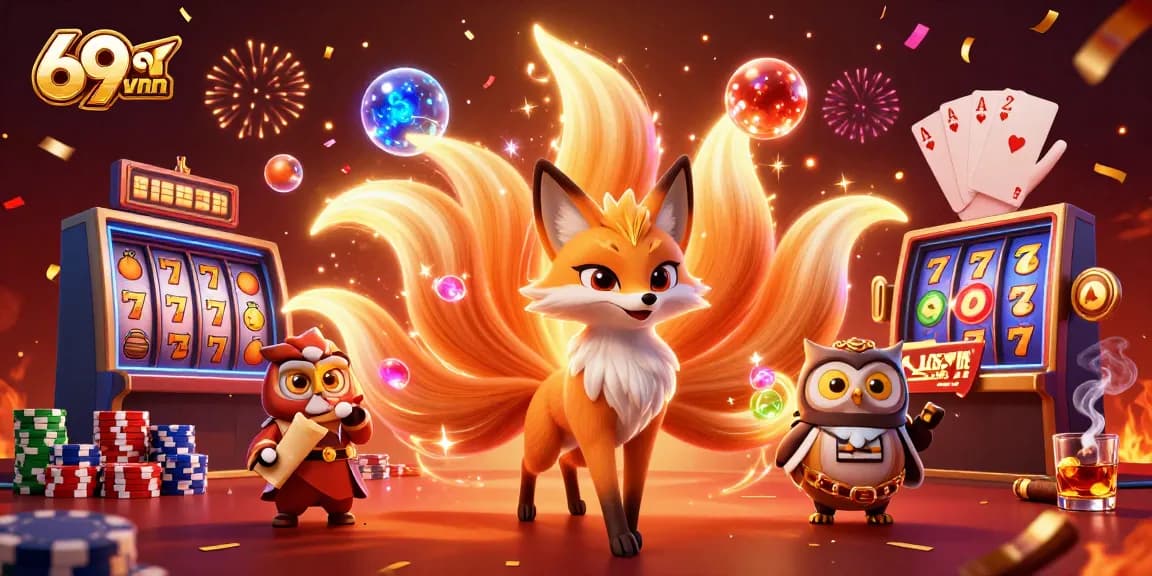 Experience the excitement of 69vnn's colorful casino atmosphere with vibrant characters and dynamic game elements.
