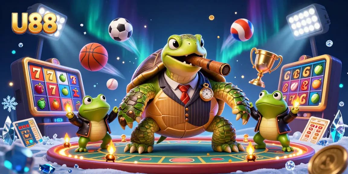 Engage in thrilling casino moments with U88 amidst dynamic elements and charming characters.