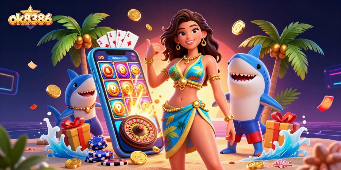 Spin and win big with ok8386's vibrant casino scene featuring slot games and festive elements.