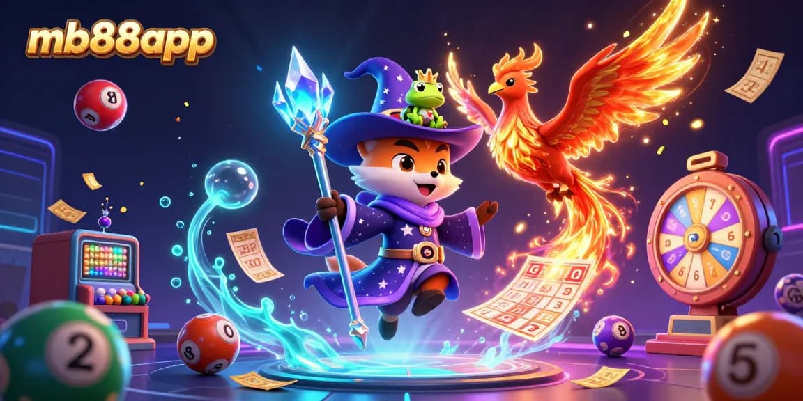 Experience the excitement of mb88app with a mystical wizard and vibrant casino elements in a rich 3D scene.