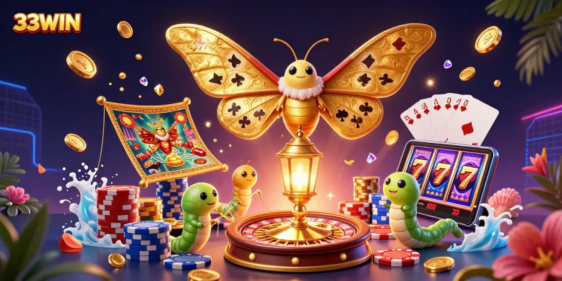 Experience vibrant casino action with 33WIN's stunning 3D illustration of jackpot excitement.