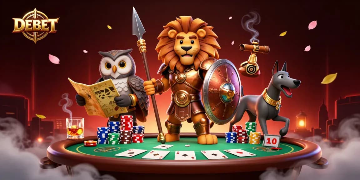 Experience thrilling action with DEBET at the poker table with vibrant characters and gameplay elements.