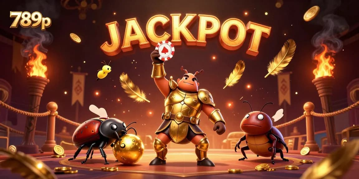 Win big with 789p! A hercules beetle celebrates a jackpot victory in an exciting casino scene.