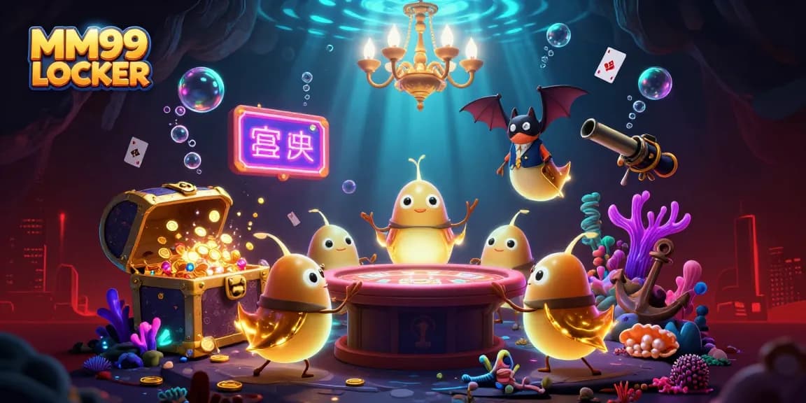Light up your gaming experience with MM99 LOCKER's vibrant cave casino scene filled with joyful glowworms and treasures.