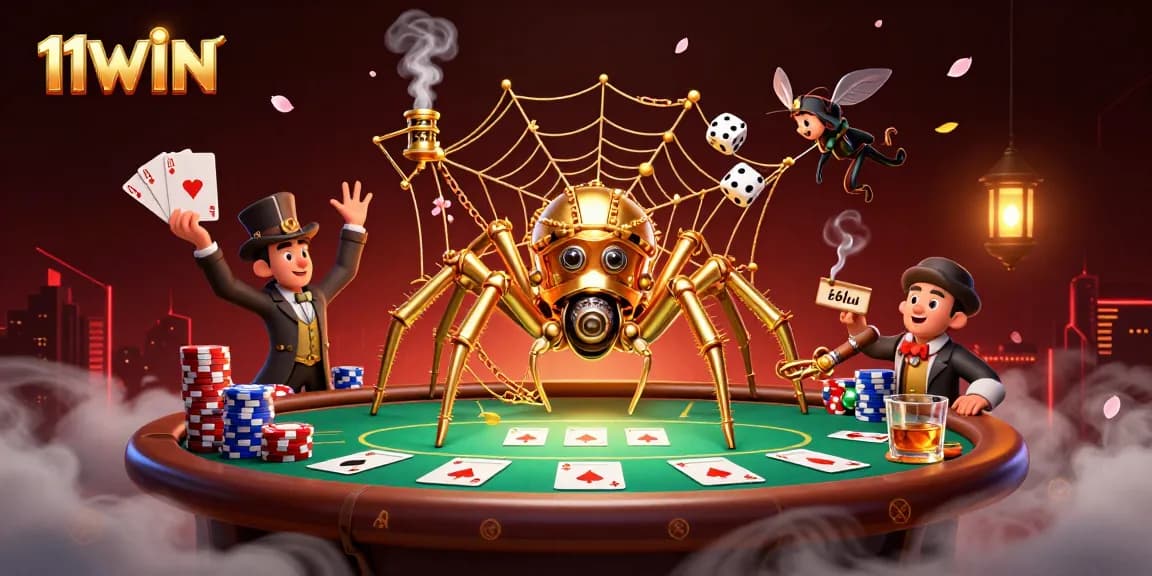 Engage with 11WIN's thrilling gaming world featuring a dynamic steampunk scene with casino elements.