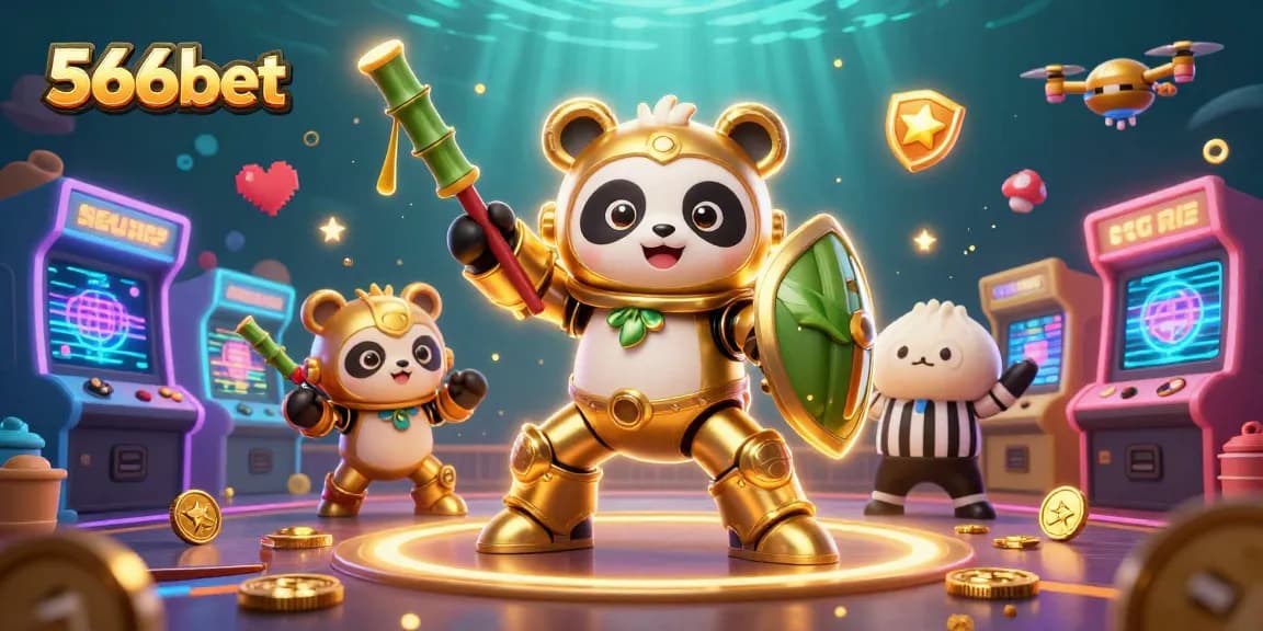 Engage with 566bet in an exciting 3D gaming scene showcasing vibrant casino elements and unique characters.