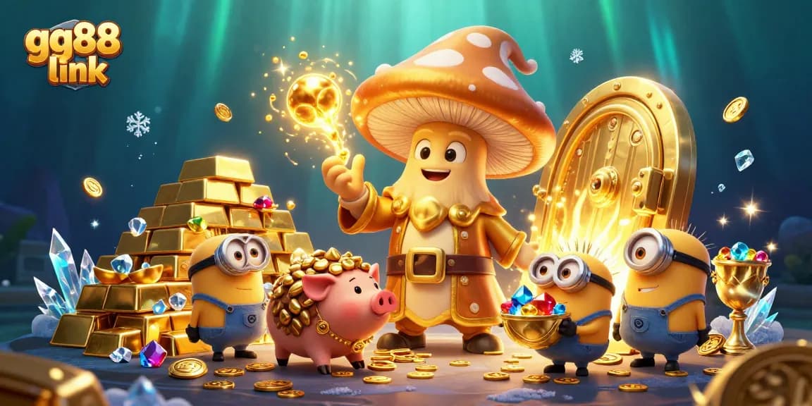 Explore winning strategies at gg88 link with vibrant casino-themed illustration filled with treasures.