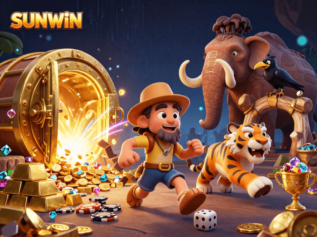 SUNWIN enhances gameplay with vibrant, fantasy-themed casino elements in a dynamic illustration.