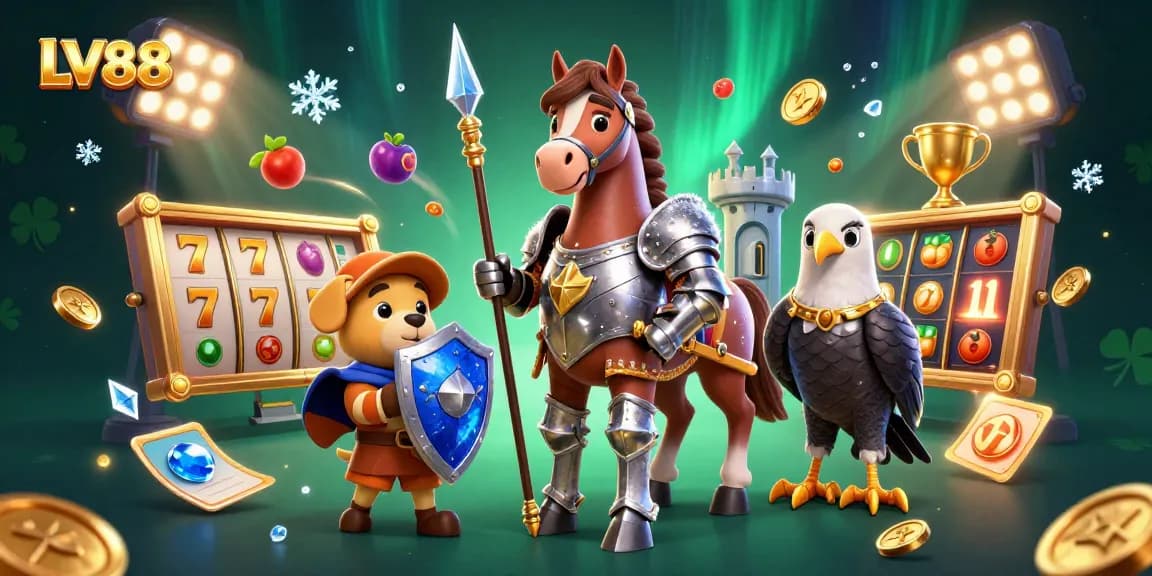 Experience thrilling jackpots at LV88 with dynamic slot reels and vibrant casino elements.