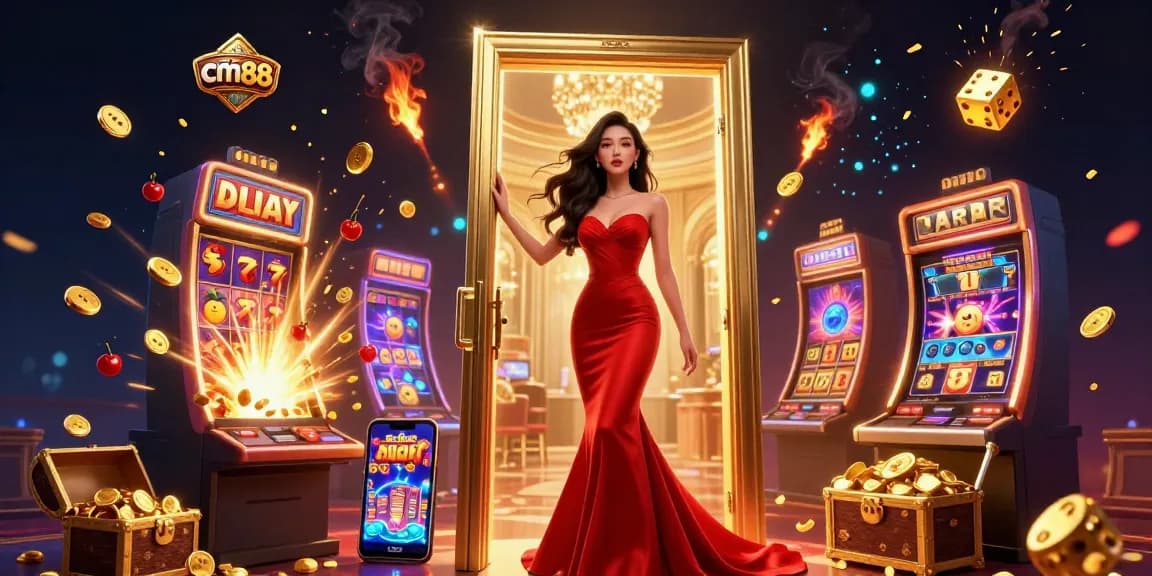 Experience cm88's vibrant casino atmosphere with a stunning jackpot celebration and exciting game elements.