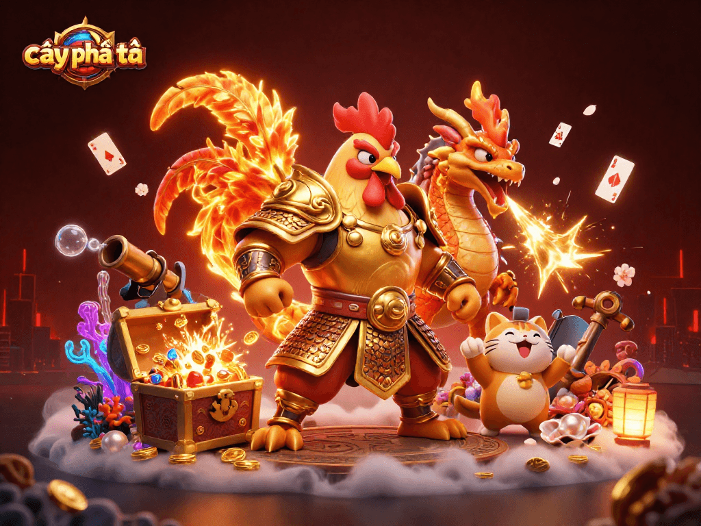 Engage in exciting gameplay with cây phát tài, featuring vibrant characters and gold treasures.