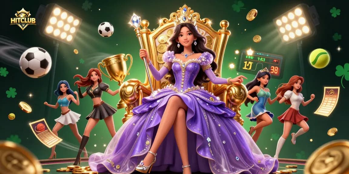 Experience the excitement of HITCLUB with a dazzling casino-themed illustration showcasing vibrant game elements.