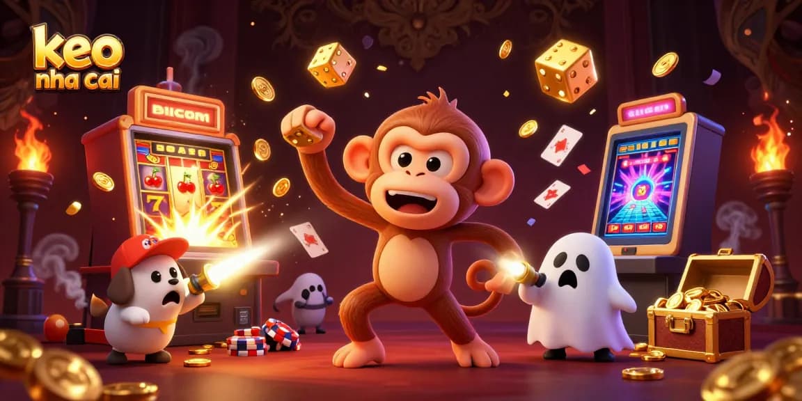 Engage with keo nha cai players as a mischievous monkey juggles gold in a haunted casino.