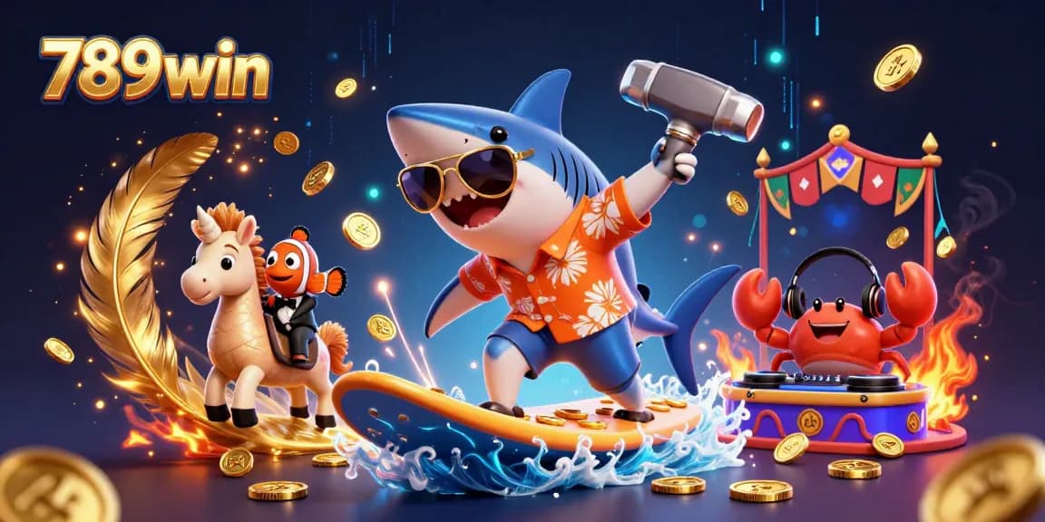 Experience the excitement of winning with 789win's lively 3D casino scene featuring dynamic characters.