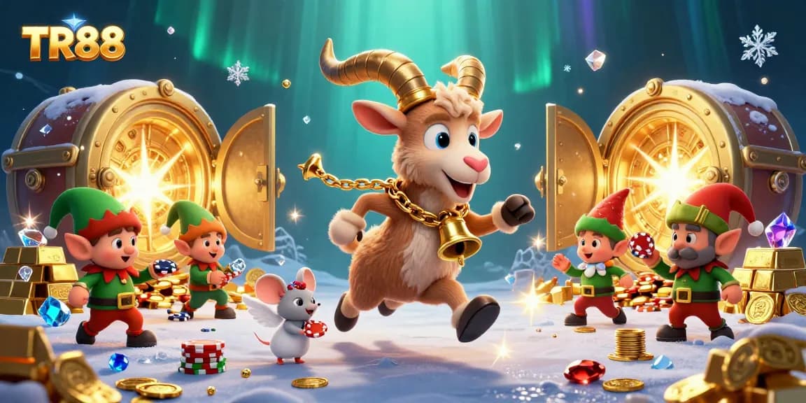 TR88 players enjoying a festive casino scene with Krampus, mice and elf gremlins stealing chips.