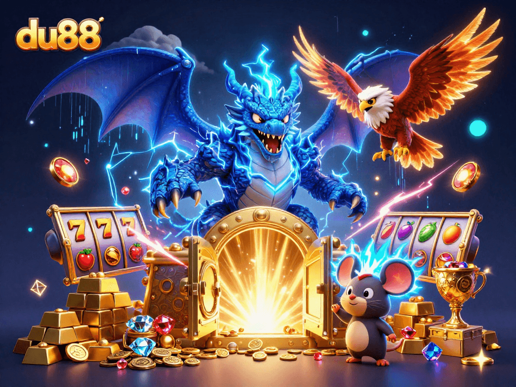 Experience thrilling wins at du88 with electrifying casino action featuring dynamic dragons and treasure.