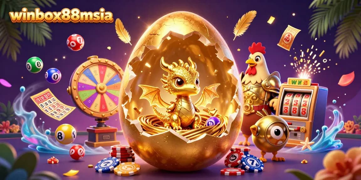 Engage with winbox88msia's thrilling experience featuring a golden dragon amidst vibrant gambling elements.
