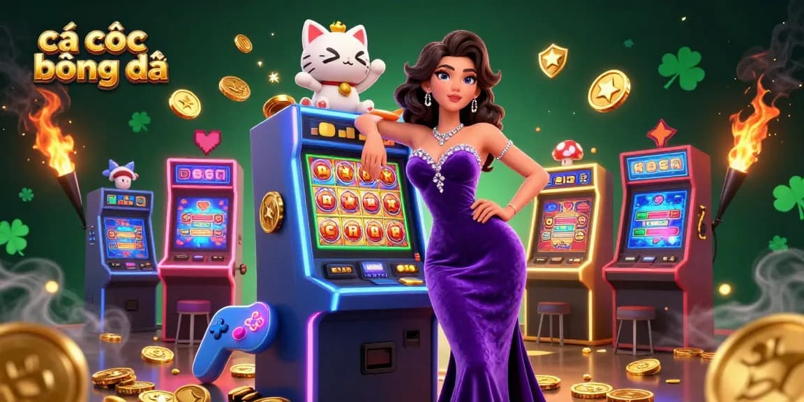Engage in cá cược bóng đá with a glamorous scene featuring a woman beside a jackpot slot machine.
