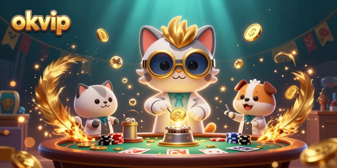Experience exciting moments at okvip casino table with the mad scientist cat as he creates golden coins and bets!