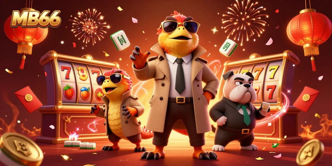 Experience the thrill of betting with MB66's vibrant casino scene featuring animated raptors and winning elements.