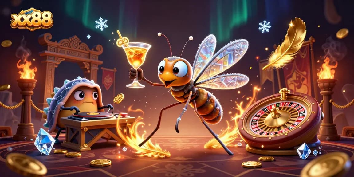 Experience thrilling gaming action at xx88 with cartoon mascots and rich casino elements.