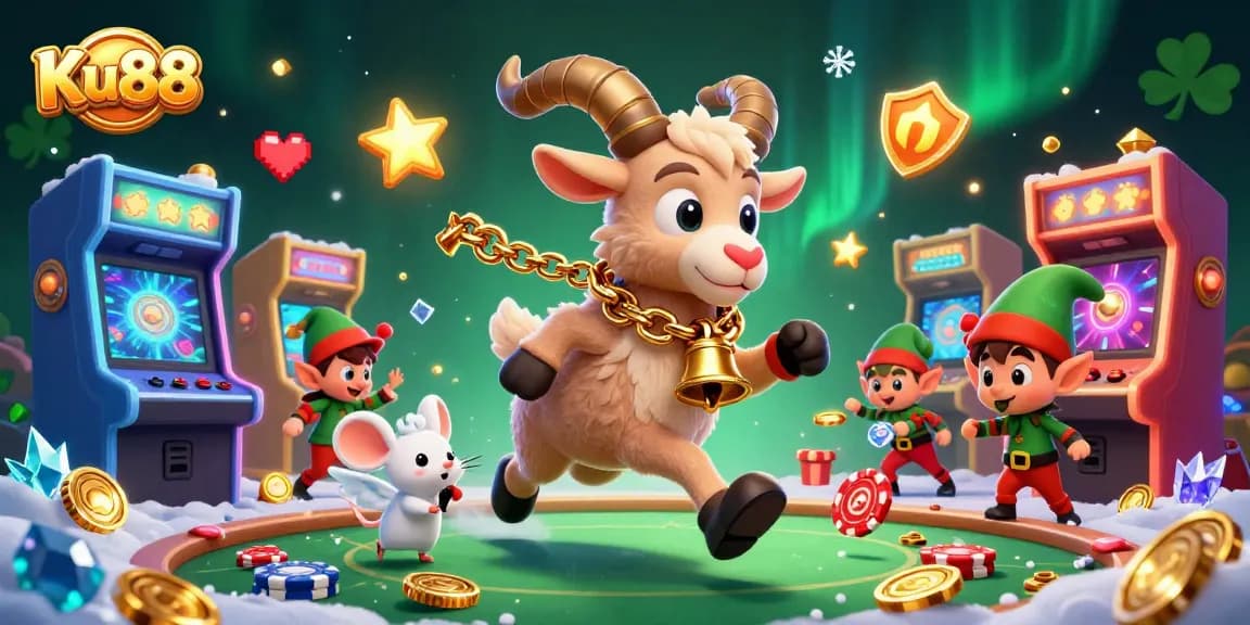 Experience Ku88's vibrant casino atmosphere with Krampus, an angel mouse, and playful gremlins in action!