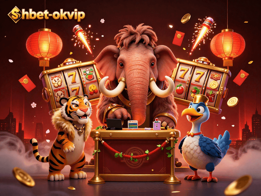 Experience the excitement of shbet-okvip with vibrant casino elements and characters in a dynamic 3D scene.