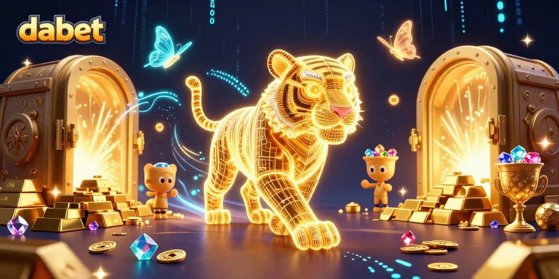 Experience thrills at dabet with vibrant 3D casino action, neon tigers, and treasure!