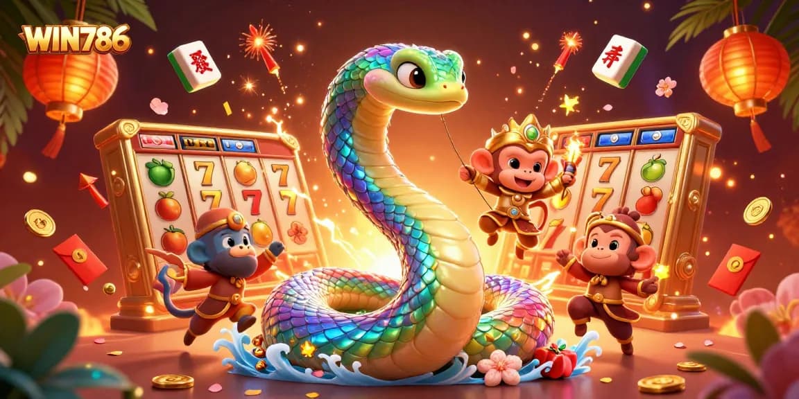 Experience the excitement of WIN786 with vibrant elements showcasing online gambling, from slots to jackpots.