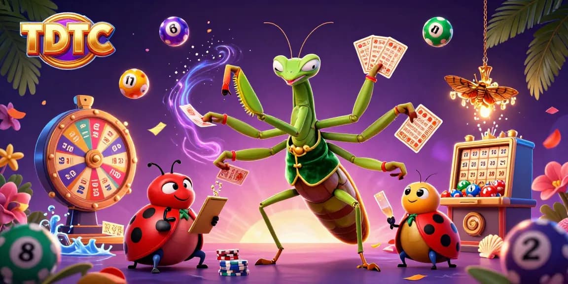Engage in TDTC casino action with a giant praying mantis card sharp at an exciting game scene.