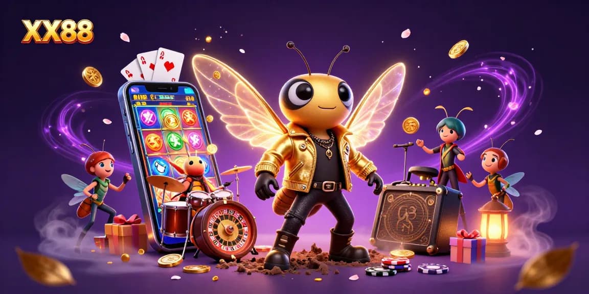 Experience the excitement of XX88 with this vibrant 3D illustration showcasing a casino-themed scene.