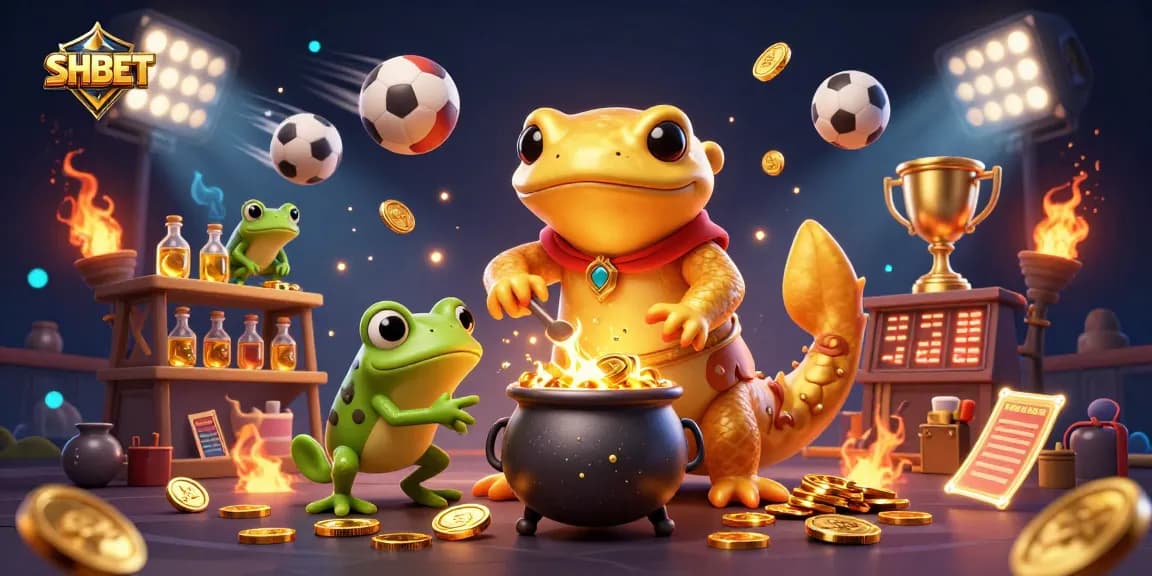Engage with SHBET's dynamic casino experience, showcasing a golden alchemist and thrilling sports elements.