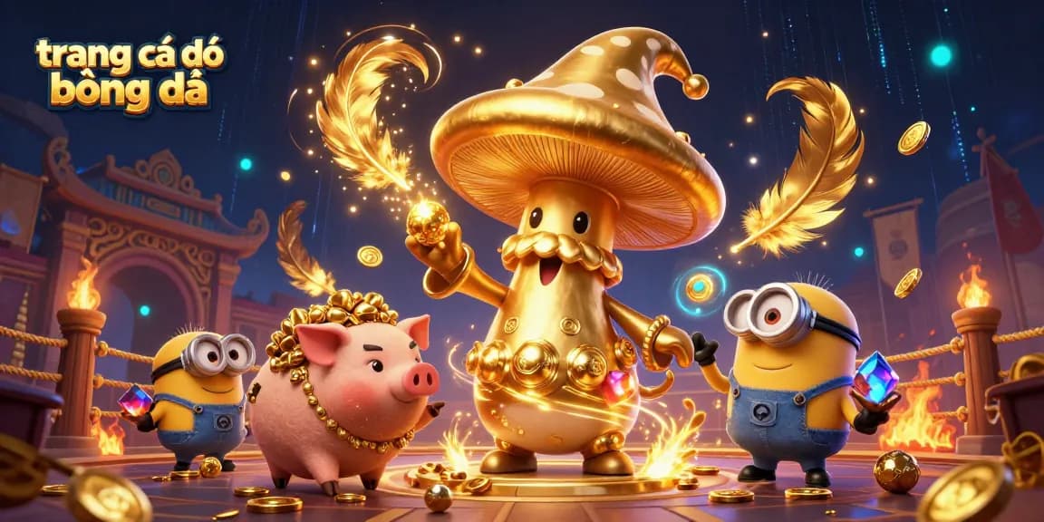 Engage in exciting sports betting action with "trang cá độ bóng đá", featuring a whimsical wizard and treasure-hunting companions.