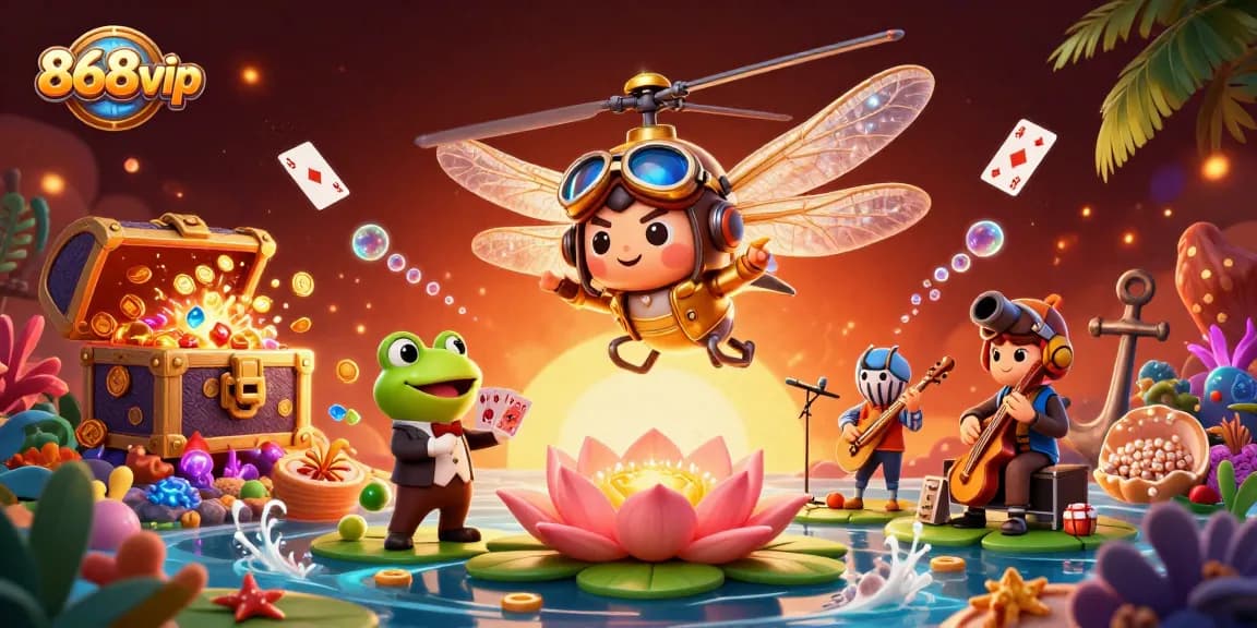 Experience thrilling gambling at 868vip with a vibrant scene of animated characters playing games.