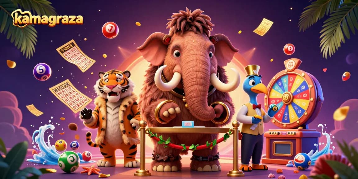 Experience the excitement at kamagraza's online casino with vibrant lottery balls and dynamic elements.