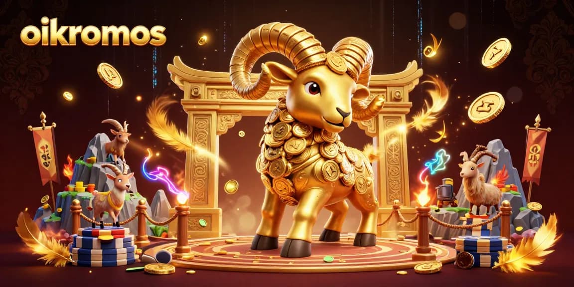 oikonomos players engaging in vibrant gaming atmosphere with a golden ram and gambling elements