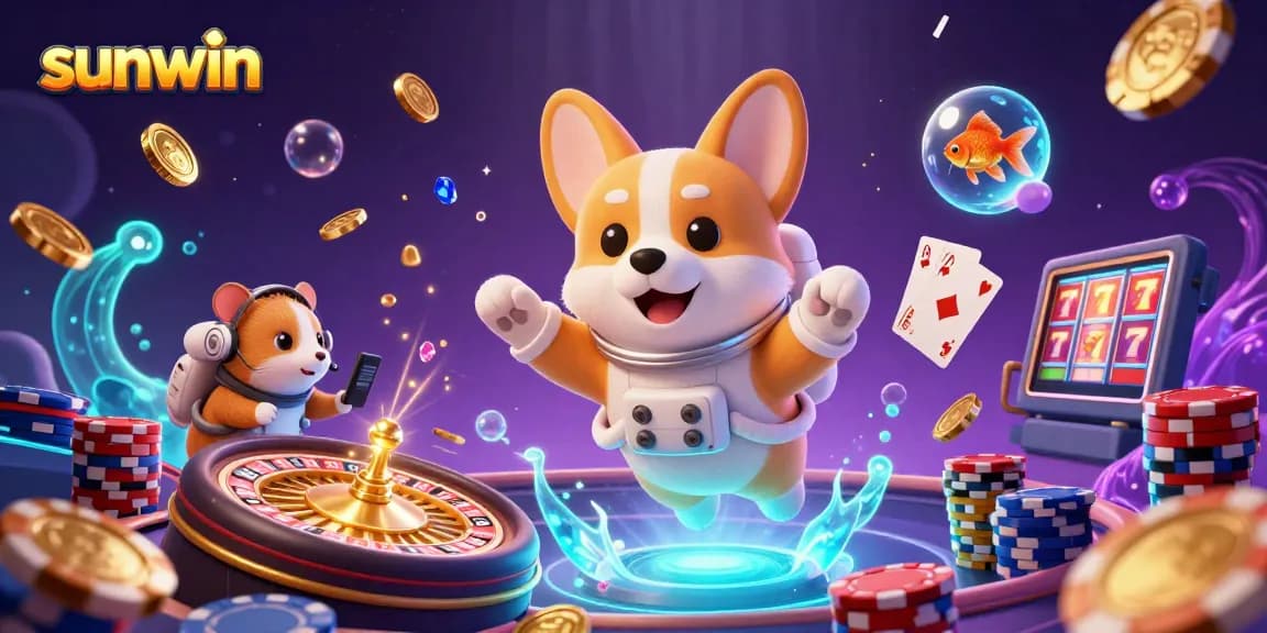 Experience the exciting games at sunwin while floating  in a surreal casino atmosphere with animated characters.