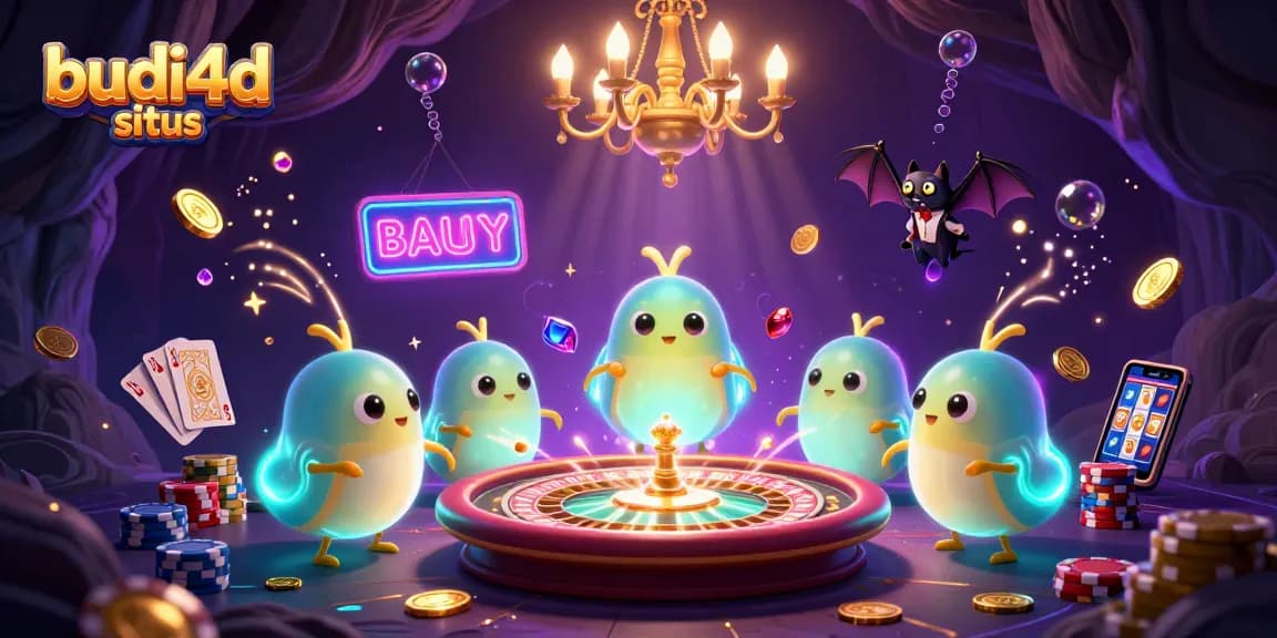 Play exciting games at budi4d situs featuring glowing worm characters and vibrant casino elements.