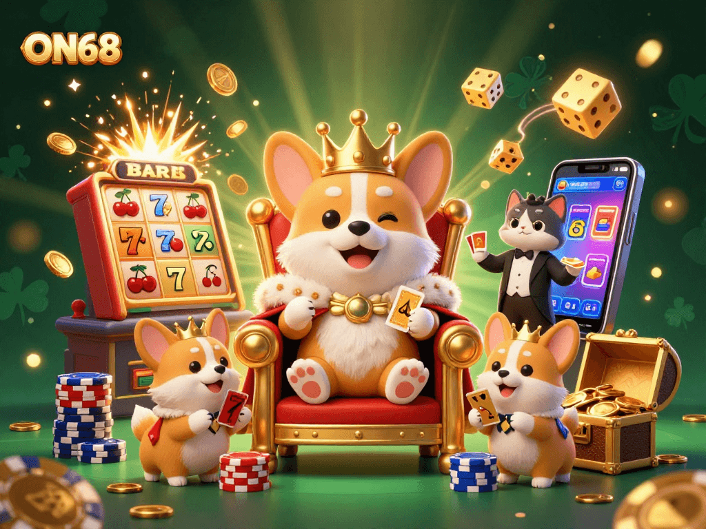 Experience the excitement of ON68 with a jackpot burst in this vibrant casino scene.