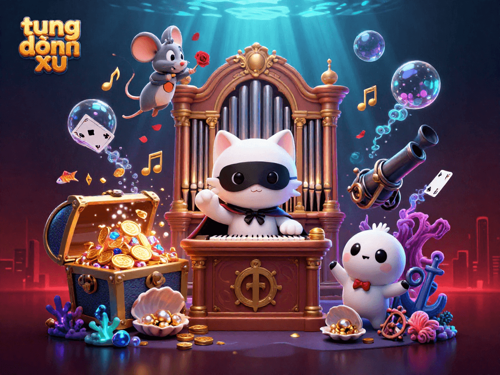 Experience the thrill of playing tung đồng xu with enchanting characters and dynamic casino elements within a vibrant setting.