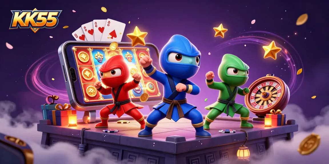Experience the excitement of KK55 with a dynamic scene of ninja chameleons among casino games.