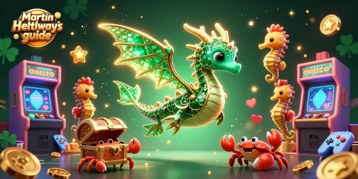 Engage with Martin Holloway’s betting guide through a vibrant scene of emerald dragons, treasure, and glowing casino elements.