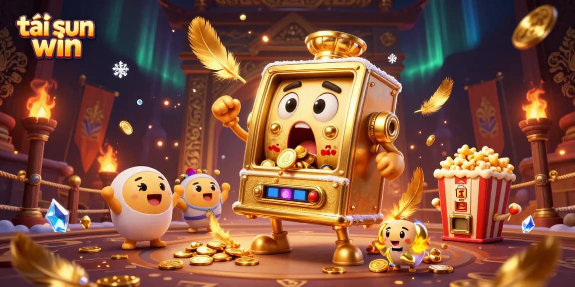 Play the thrilling tải sun win slot with a golden machine bursting coins while baby slots cheer!