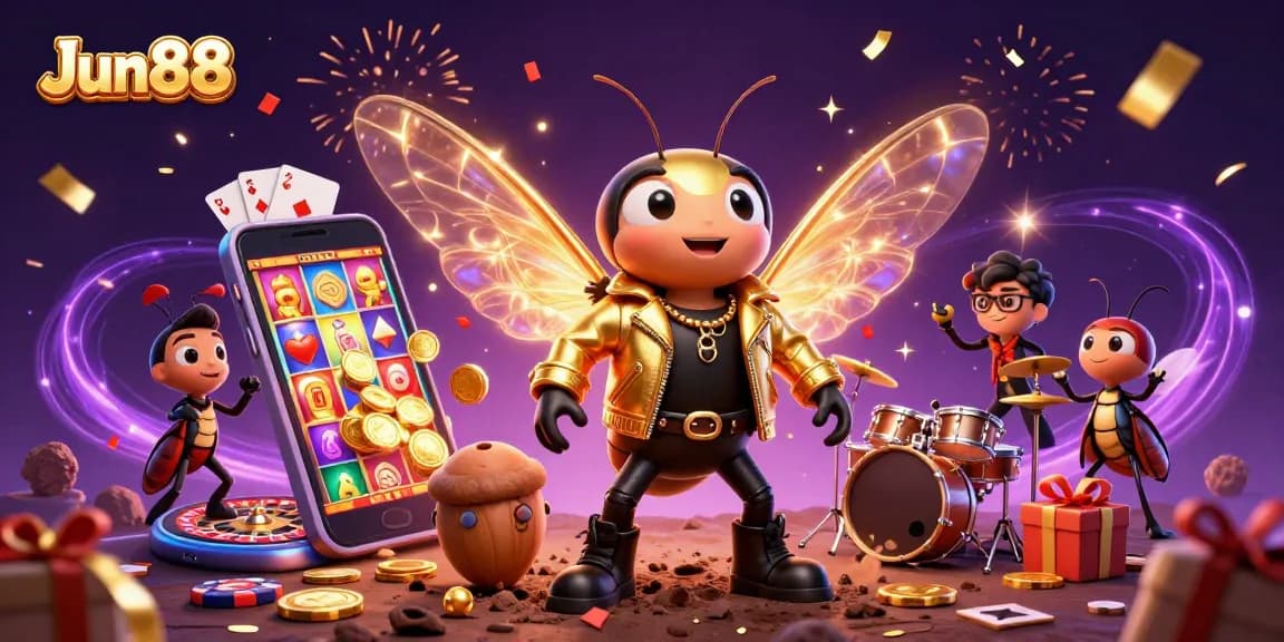 Experience exciting gameplay at Jun88 with vibrant visuals of slot games and energetic characters