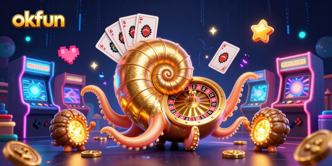 Engage in thrilling gameplay with okfun's vibrant 3D cartoon casino illustration featuring unique characters.