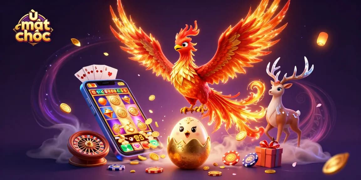 Play exciting casino games with ù mạt chược, featuring a dynamic phoenix scene and vibrant gaming elements.